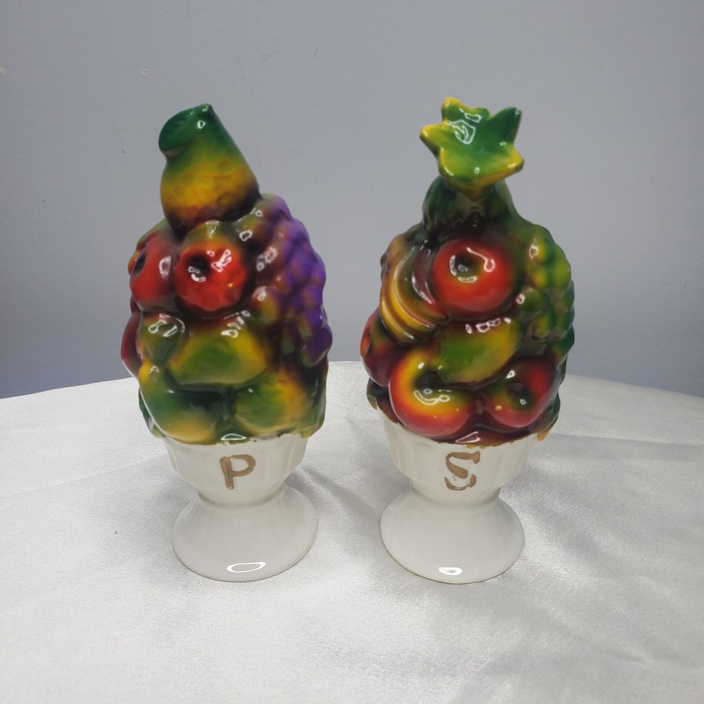 Vintage Japan MC fruit Basket Salt Pepper Shakers Porcelain Ceramic Colorful